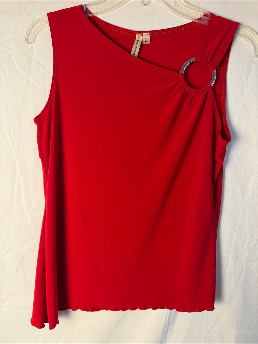 Susan Lawrence Bright Red Sleeveless Top with Silver Ring Accent